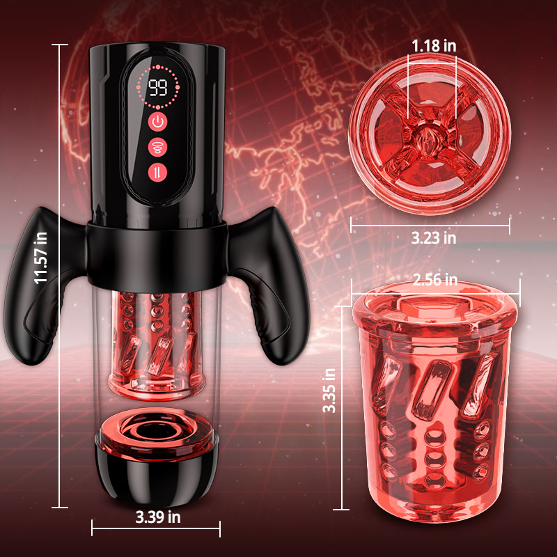 【Free Lube Inside】Wine & Beauty Handle Design 9 Thrusting & Rotating 9 Suction Adult Toys Mens Masturbator