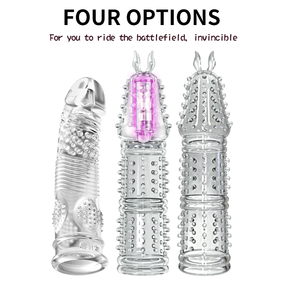 Night Sakura Transparent Crystal Vibration Wolf Teeth Silicone Penis Extension Set Couple Sexual Co Vibration Adult Sex Products