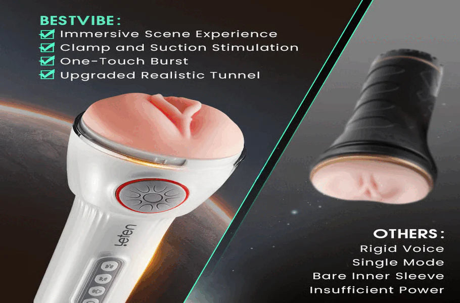 【50% Off】Leten Automatic Masturbator 10 Squeezing Sucking Vibrating Sensations  Free Lube Male Sex Toy