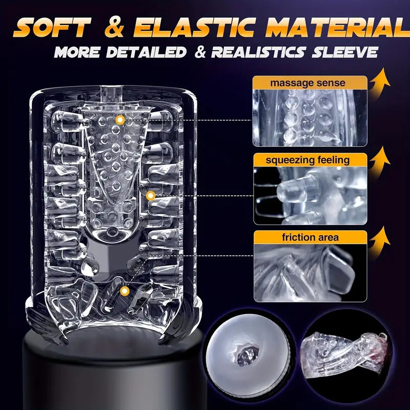 Newly upgraded male electric masturbator with one click burst mode, 7 telescopic&7 rotating&7 vibrating tongue licking modes, dual motors with strong vibration force, TPE 3D inner tank design, LCD display screen