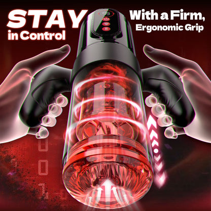 【Free Lube Inside】Wine & Beauty Handle Design 9 Thrusting & Rotating 9 Suction Adult Toys Mens Masturbator