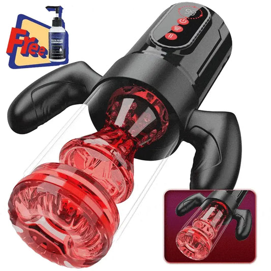 【Free Lube Inside】Wine & Beauty Handle Design 9 Thrusting & Rotating 9 Suction Adult Toys Mens Masturbator